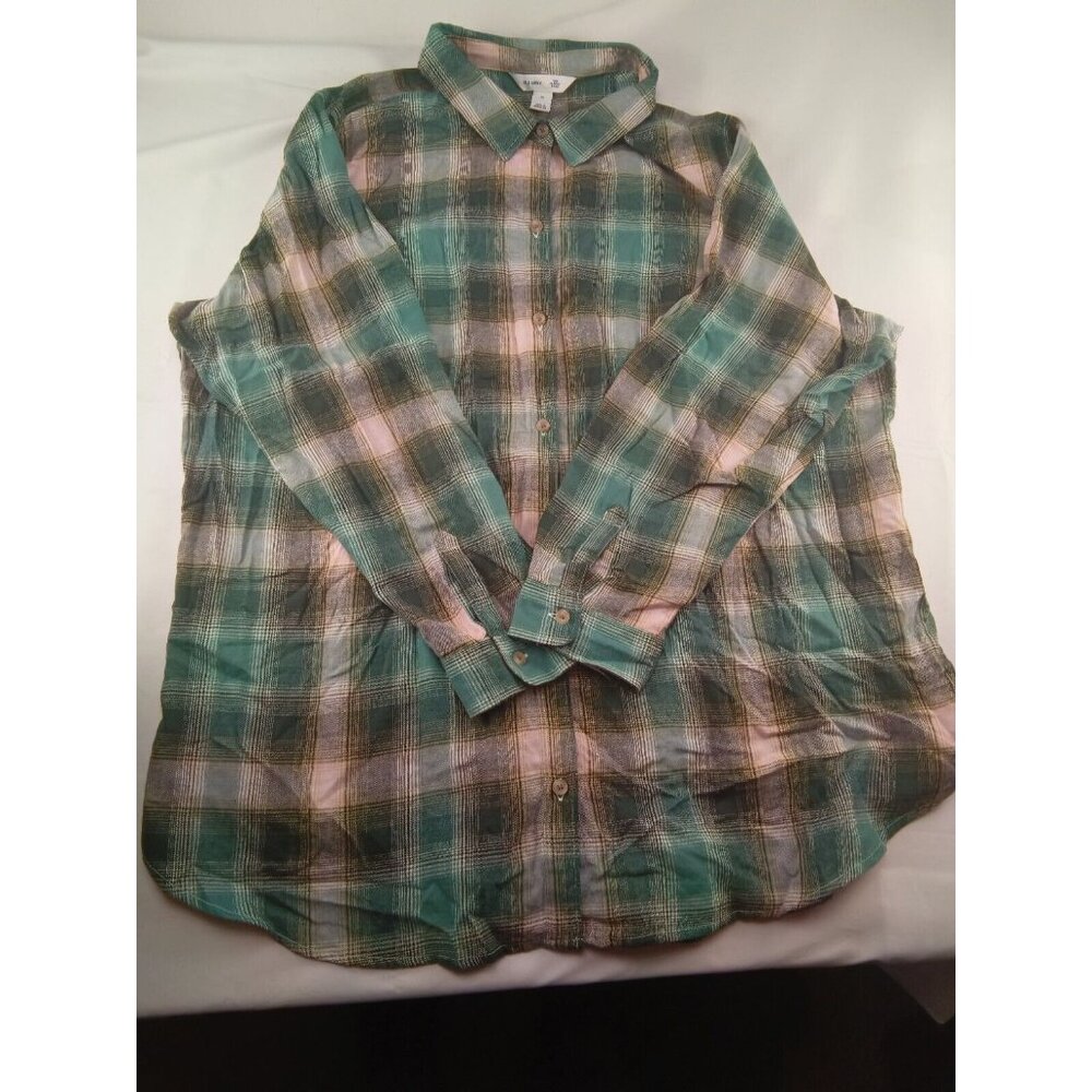 Women's Old Navy Classic Shirt Green Brown Button Down Shirt Size 3XL